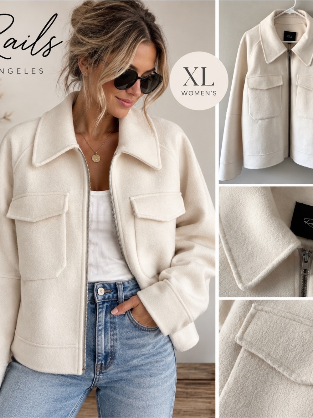 Rails Cheyenne Wool Blend Zip Jacket White Cream XL